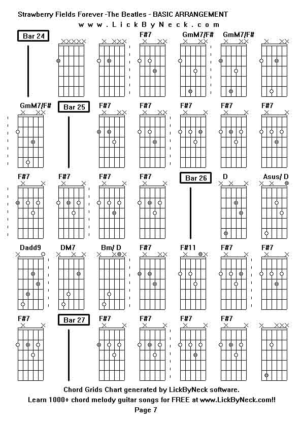 Chord Grids Chart of chord melody fingerstyle guitar song-Strawberry Fields Forever -The Beatles - BASIC ARRANGEMENT,generated by LickByNeck software.